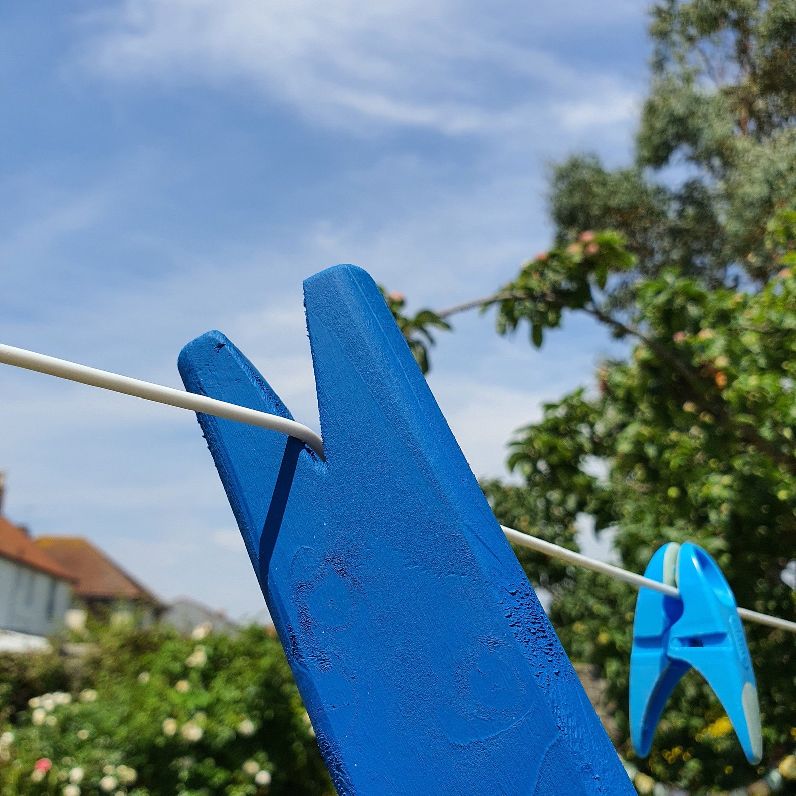 Washing Clothes Line Prop Pole Ocean Blue Wooden Etsy UK