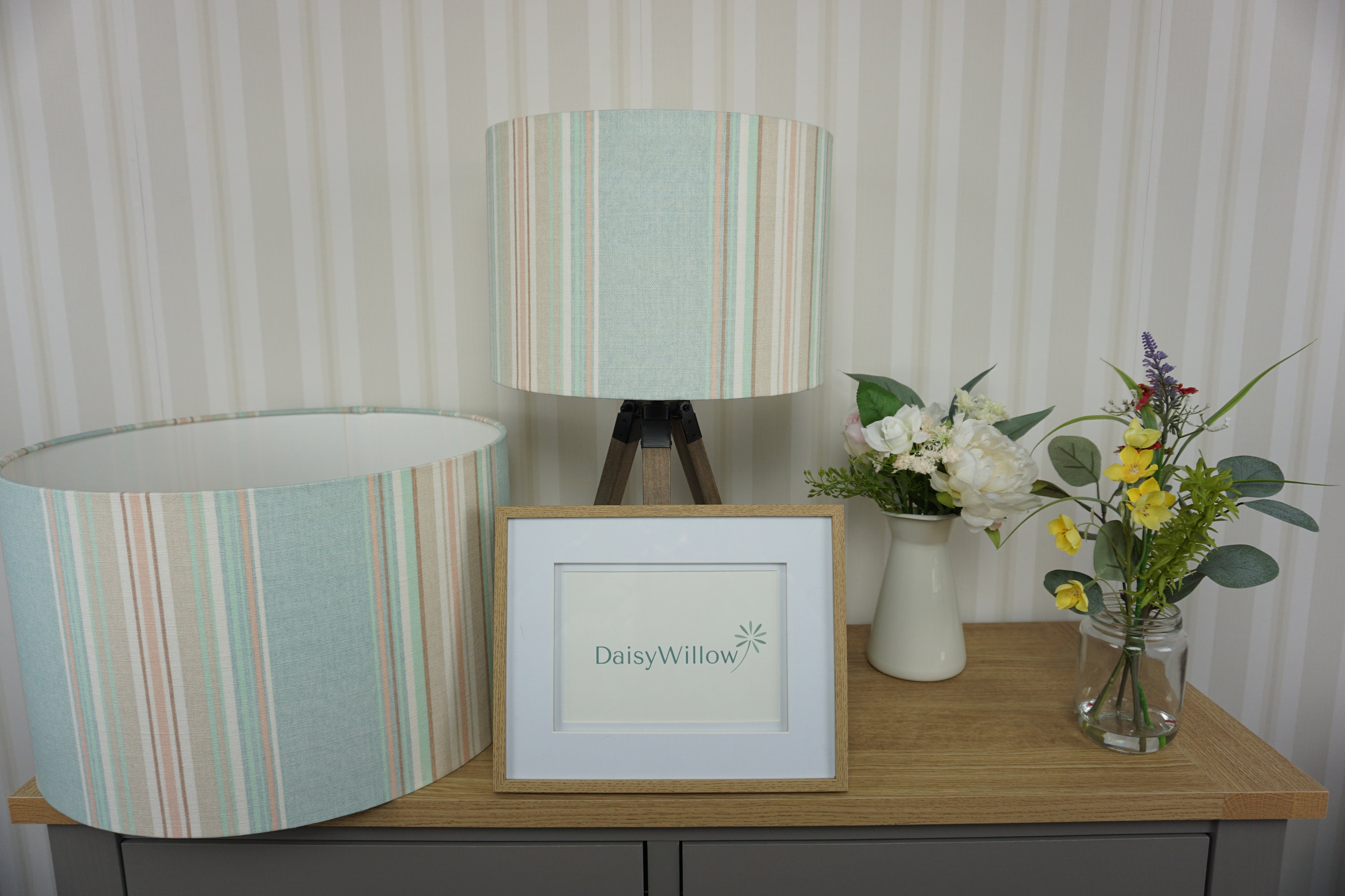 Lampshade Handmade in Laura Ashley Hutton Stripe Duck Egg Vintage