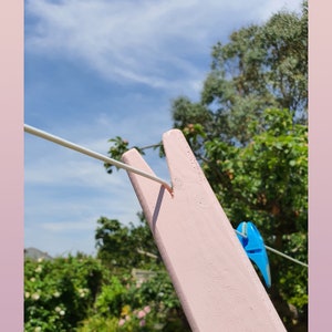 Washing Clothes Line Prop Pole Cherry Blossom Pink Wooden Collapsible Handmade in UK Free UK Delivery image 2