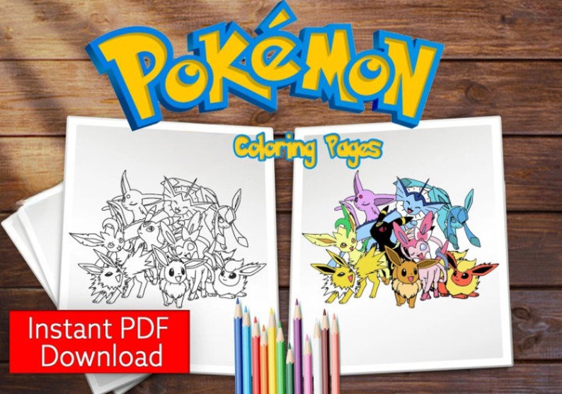 May include: Black and white coloring pages featuring a group of Pokemon characters. The Pokemon are Eevee and its evolutions. The text "Pokemon Coloring Pages" is at the top of the page.