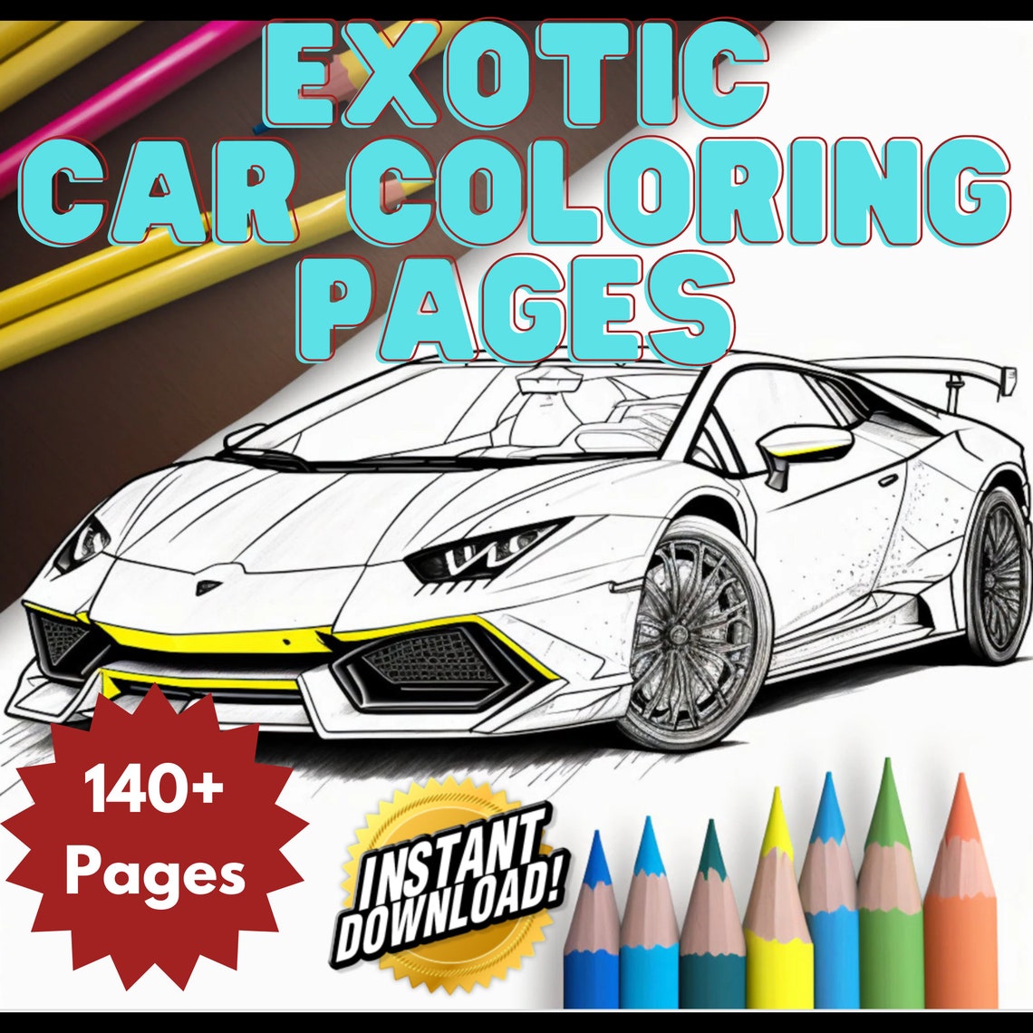 Over 140 Pages Exotic Car Printable Coloring Pages| Instant Download ...