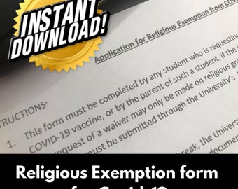 Religious Exemption Immunization Form for Covid-19| Attorney Approved| For Work and School|PDF & Word