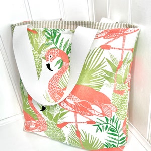 Flamingo Tote - Canvas Beach Tote Bag, Library Bag, Shopping Totes, Size Small