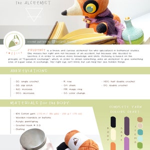 Peut inclure: Patron de crochet pour Prudence l'alchimiste, un amigurumi renard &agrave; la fourrure orange, une cape violette et une fiole de potion verte. Le patron comprend des instructions, des abr&eacute;viations, des mat&eacute;riaux et un tableau des couleurs de fil.