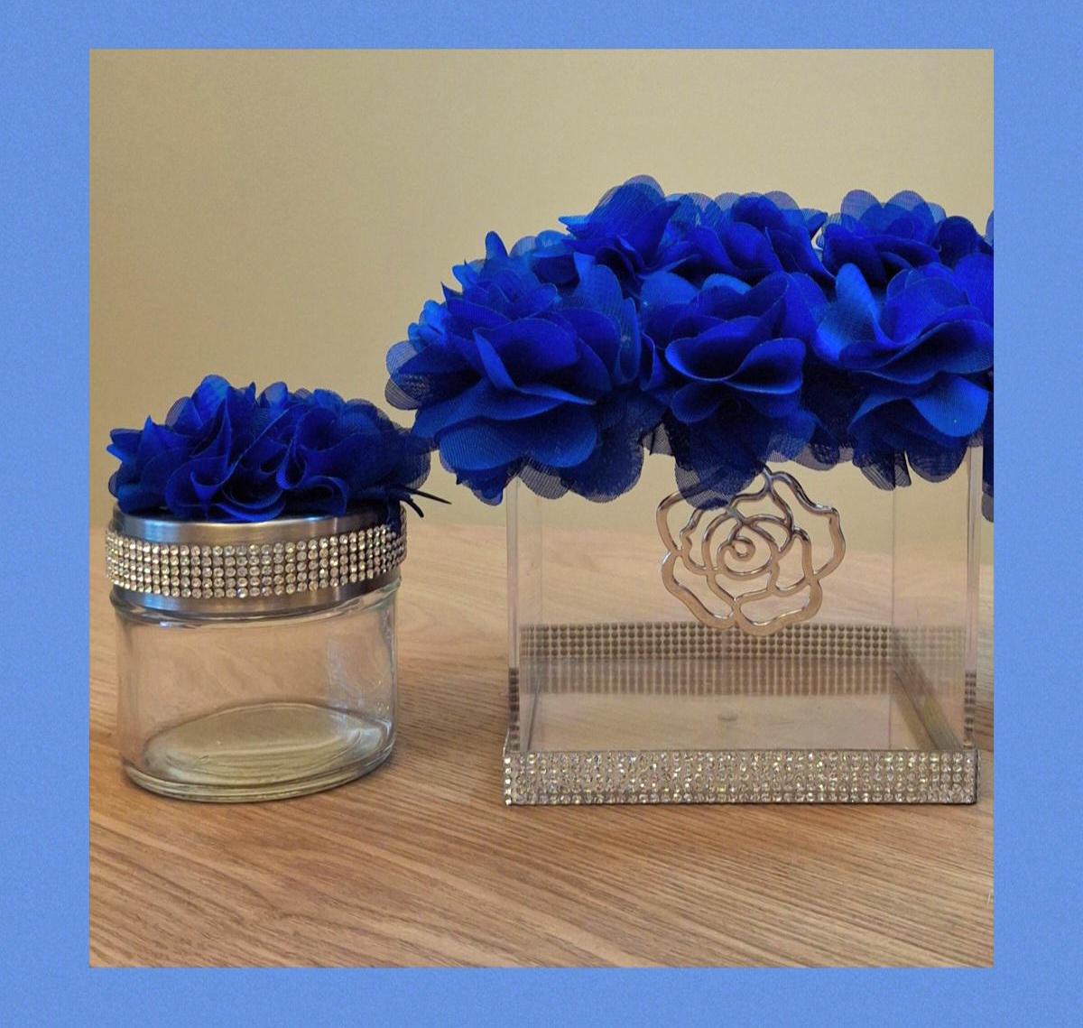 This is a Beautiful Blue Ruffle Ribbon and Silver Rose Pendant Acrylic ...