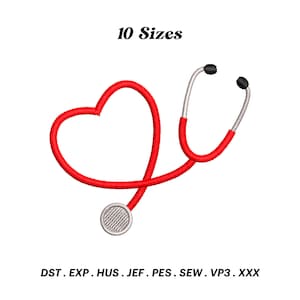 Stethoscope Love Embroidery Design, Nurse embroidery. Embroidery Designs Stethoscope, Machine Embroidery, Heartbeat, Instant Download