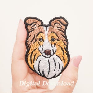 Shetland Sheepdog Embroidery Design: Pet Embroidery Patch (Digital Download, 54x77mm)