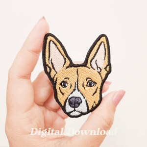 May include: Embroidered dog head patch with tan and white fur, edged in black. The patch shows the dog's face, with eyes, nose, and ears. The text "Digital Download" is visible at the bottom of the image.