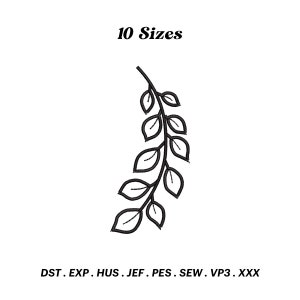 Blatt Kontur Stickdatei: Zweig (10 Größen)