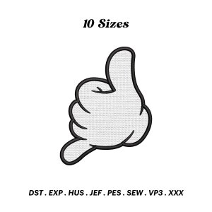 Diseño de bordado de apliques de mano sueltos con dibujos animados, apliques de mano Shaka, diseño de parche con signo de mano, costura de mano para colgar, descarga digital