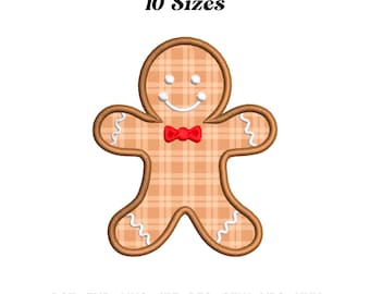 Gingerbread Man Applique Embroidery Design: Christmas Cookie (Digital Download)