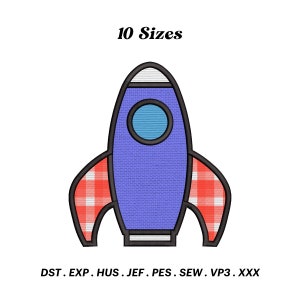 Rocket Applique Embroidery Design, Spaceship Rocket Embrodidery, Rocket Silhouette File, Space Embroidery PES File, Digital Download