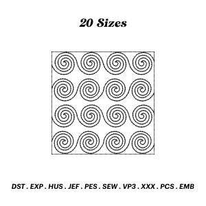 Spiral Pattern Quilt Embroidery Design, Spiral Pattern Quilt Block Embroidery, Swirl Quilting, Machine Embroidery Design, Digital Download