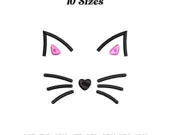 Cat Face Embroidery Design: Heart Nose Kitten (Digital Download)