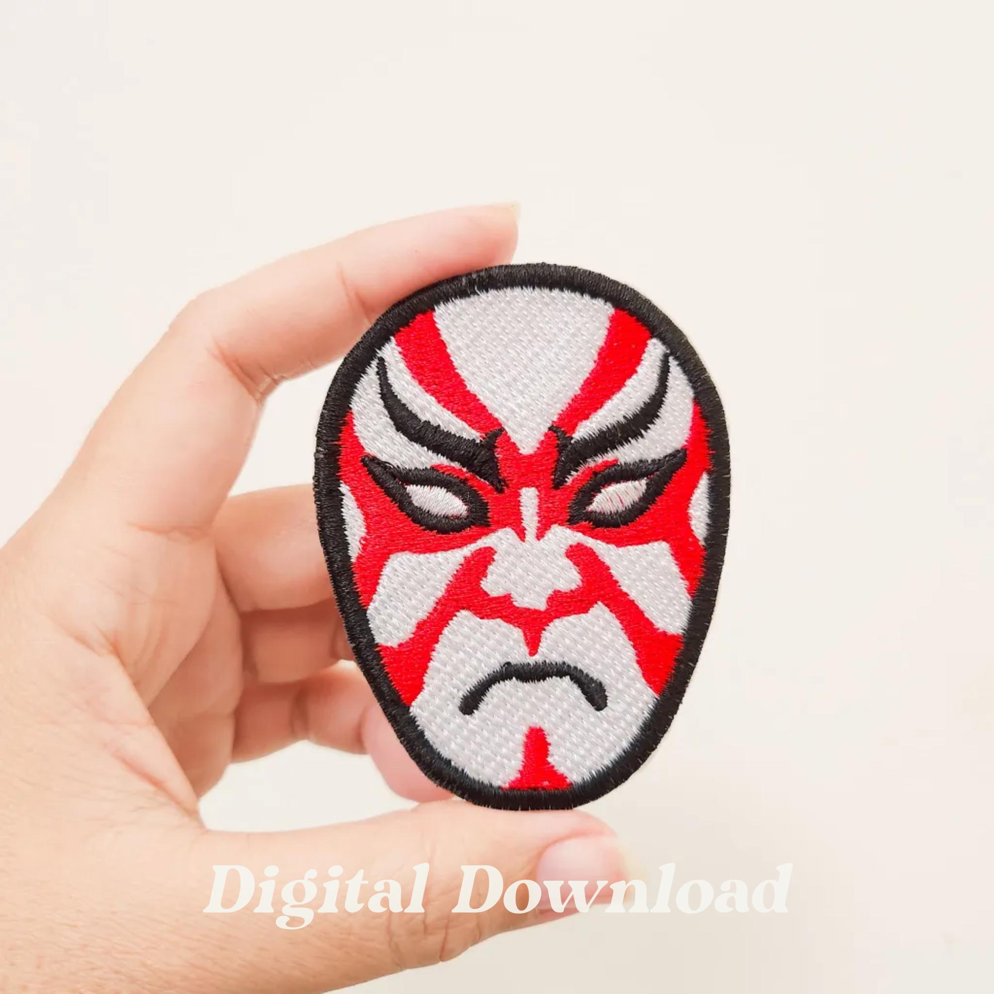 Kabuki Mask Embroidery Design: Japanese Patch (digital Download 