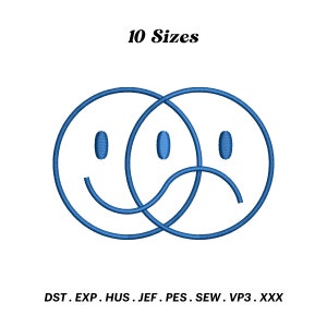Happy or Sad Face Embroidery Design, Smiley Embroidery Designs, Emoji Faces Stitching File, Emotions Face Outline, Digital Download