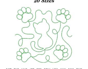 Cat Quilt Embroidery Design: Paw Print Stipple Pattern (Digital Download)