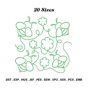 Bee and Flower Quilt Embroidery Design: Garden Stitching (Digital Download)