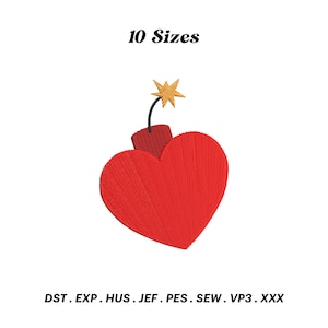 Heart Bomb Embroidery Design, Valentine&#39;s Day Embroidery Gift, Love Bomb Pattern, Heart Shapes Digitized, Love Stitching, Digital Download