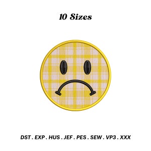 Sad Face Applique Embroidery Design, Not Fun Emoji Designs, Sad Emoji Applique, Embroidery Machine, Chat Face Emoticon, Digital Download