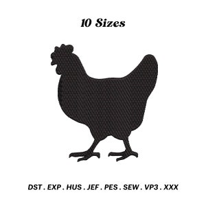 鶏のシルエット刺繍デザイン：農家風キッチンファイル（デジタルダウンロード）