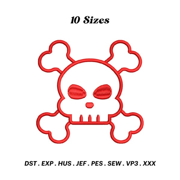 Skull and Cross Bones Embroidery Design, Halloween Skull Designs, Bone Head Embroidery, Pirate Vibes, Digital Download