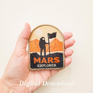 Diseño de bordado de explorador de Marte, bordado de planetas, archivo de bordado de astronauta, diseño retro, diseños espaciales, descarga digital