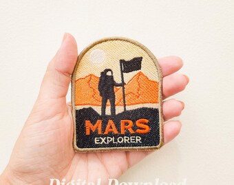 Diseño de bordado de explorador de Marte: bordado retro de astronauta (descarga digital)