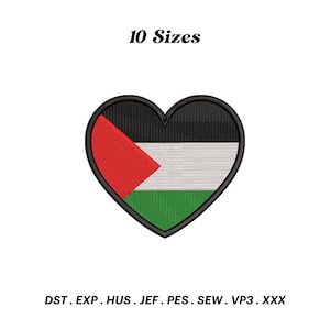 Palästina Flagge Herz Stickdatei, Stand mit Palästina Muster, Flagge Liebe Stickdatei, Palästina Flagge PES Datei, digitaler Download