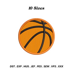 May include: Orange and black basketball embroidery design. 10 Sizes. DST, EXP, HUS, JEF, PES, SEW, VP3, XXX.