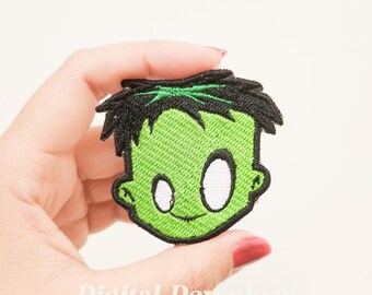 Chibi Superhero Embroidery Design: Green Hero Patch (Digital Download)