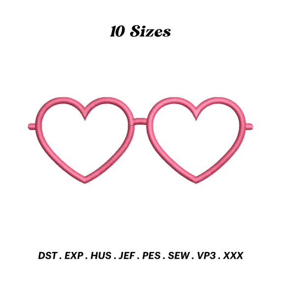 Heart Glasses Embroidery Design: Love Sunglasses Outline (Digital Download)