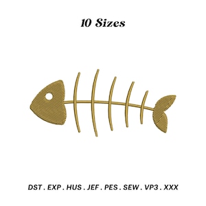 Fishbone Embroidery Design: Sea Fish Skeleton Stitching (PES File, Digital Download)