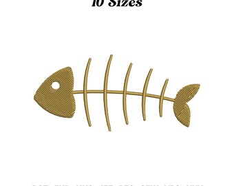 Diseño de bordado de espina de pescado: Esqueleto de pez marino (archivo PES, descarga digital)