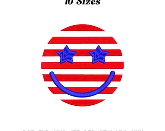 Smiley America Embroidery Design: Retro USA Flag (Digital Download)