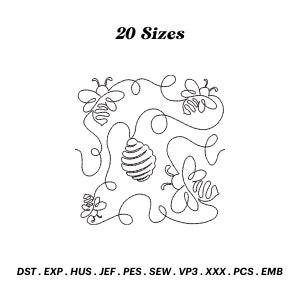 Bee Quilt Block Embroidery Design: Spring Stipple Pattern (Digital Download)