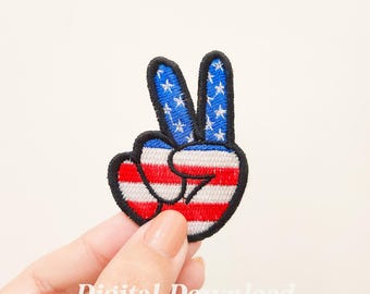 America Peace Sign Embroidery Design: USA Hand Patch (Digital Download)