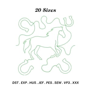 Horse and Horseshoe Quilt Embroidery Design, Horse and Horseshoe Quilt Block Embroidery, Western Style Quilting, DIgital Download