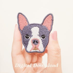 Boston Terrier Face Embroidery Design, Dog Embroidery Design, Pet Embroidery Patch, Digital Embroidery, Digital Download