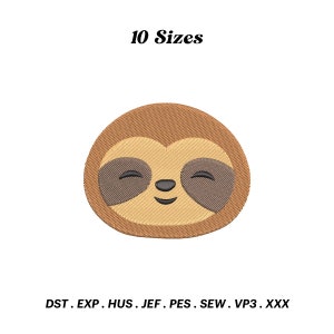 Cute Sloth Face Embroidery Design, Animal Machine Embroidery Files, Jungle Safari Pattern, Sloth Lover Embroidery, Digital Download