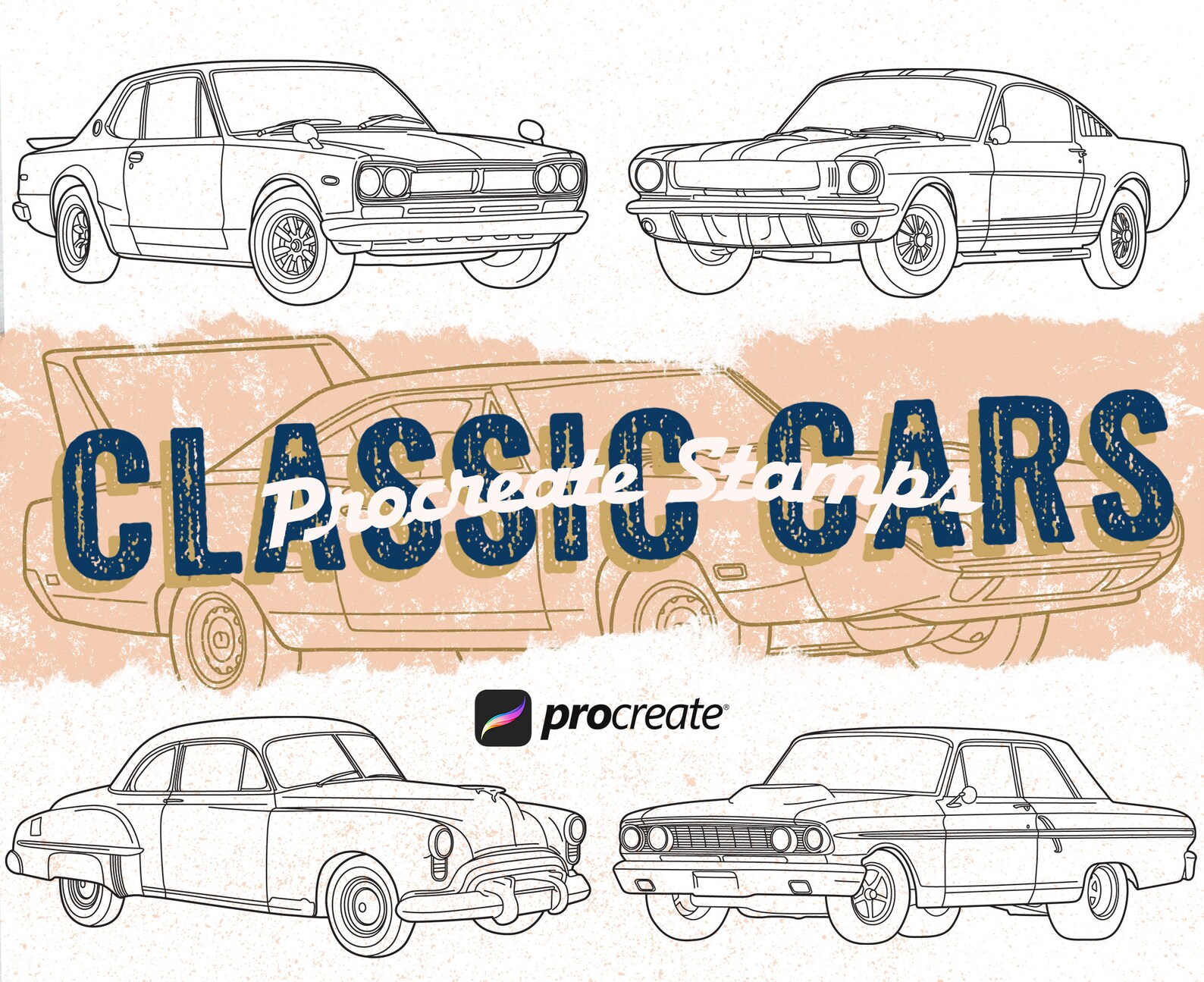 10 Hand Drawn Vehicle Procreate Stamps Classic and Muscle Etsy