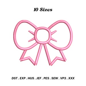 Cute Bow Embroidery Designs, Pink Bow Embroidery, Girl Clothes Patch, Mini Ribbon, Machine Embroidery File, Digital Download