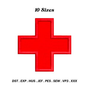 Puede incluir: Cruz roja bordada, disponible en 10 tamaños. Los formatos de archivo de bordado son DST, EXP, HUS, JEF, PES, SEW, VP3 y XXX.