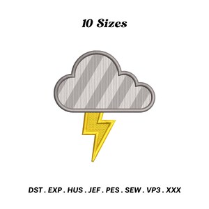 Thunder Cloud Applique Embroidery Design: Weather Artwork (Digital Download)