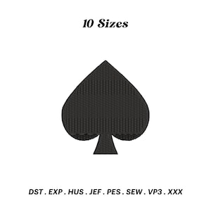 Könnte beinhalten: Schwarzes Pik-Spielkartensymbol, 10 Größen, DST, EXP, HUS, JEF, PES, SEW, VP3, XXX