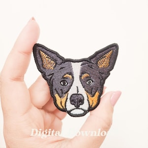 May include: Embroidered patch featuring a dog's head with a black, white, and tan color scheme. The patch has a detailed design with visible stitching and a black border. The text "Digital Download" is visible at the bottom.