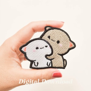 Broderidesign med kattpar: Kramande katter-lapp (digital nedladdning)