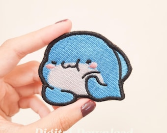 Borduurontwerp met schattige haai, borduurpatch met schattige dieren, kinderborduurwerk, digitaal borduurwerk, digitale download