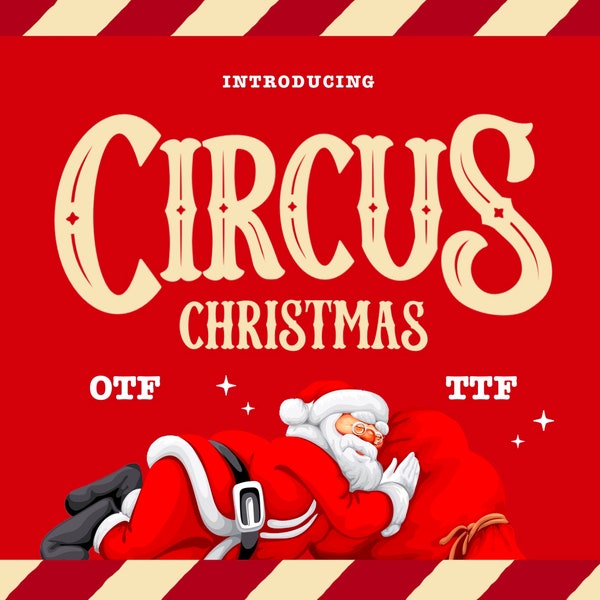 Circus Christmas Font, Fancy Font, Magical Typeface, Outline Typo, Multilingual Style, OTF, TTF, SVG, Fonts for Cricut, Glowforge, Procreate