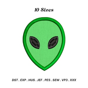 Diseño de bordado con aplique de cabeza de extraterrestre: Cara de OVNI (descarga instantánea)